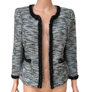 Gibson Size MEDIUM Black Silver Textured Open Front Tailored Suit Blazer Jacket